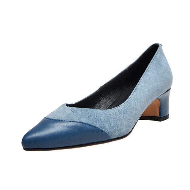 Comfortable Lady High Quality Leather Shoes - Mixed Colors Elegant Pointed Toe Shallow Pumps Shoes (SH3)(SH1)(WO3)(FS)(F37)