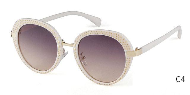 Great Oval Rivet Sunglasses - Women's Round Vintage Retro Small Glasses (1U44)