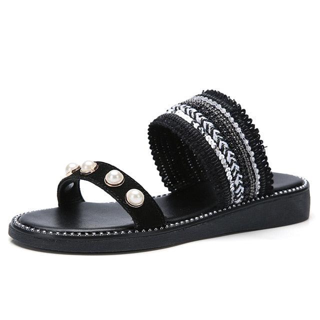Summer Slippers - Women Flat Sandals -Slip-on Woven Round Toe Leather Suede Flat Flip Flops (SS4)(SS2)