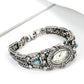 Gorgeous Vintage Retro Silver Color Cuff Bracelet Watch, Ring, Drop Earring Blue Stone Jewelry Set (1JW)(F82)(F81)
