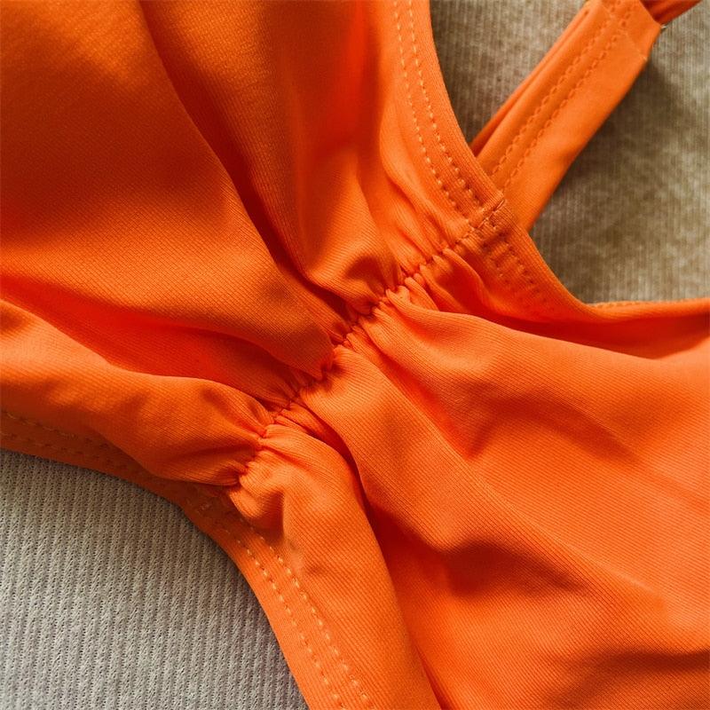 Hot Orange Print High Waist Bikini Set - Women Swimwear - Sexy Brazilian Biquini Swimsuit Push Up Bikinis Female Bathing Suit (TB8D)(1U26)(F26) - Deals DejaVu