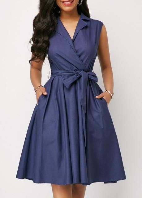 Cute Summer Dress - Women Casual Plus Size Slim Solid A Line Long Dresses - Sexy Elegant Formal Office V Neck Party (BWM)(WS06)(TP5)