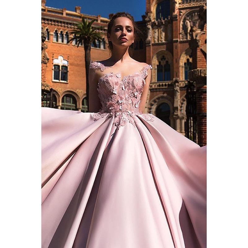 Gorgeous Ball Gown Prom Dress - Flower Pink Elegant Evening Dress - Long Party Gown (WSO5)(F18)