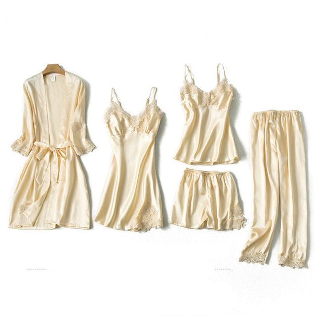 Trending Sexy Women's Robe & Gown Sets - Lace Bathrobe + Night Dress - 4 Pieces Sleepwear Set (ZP1)