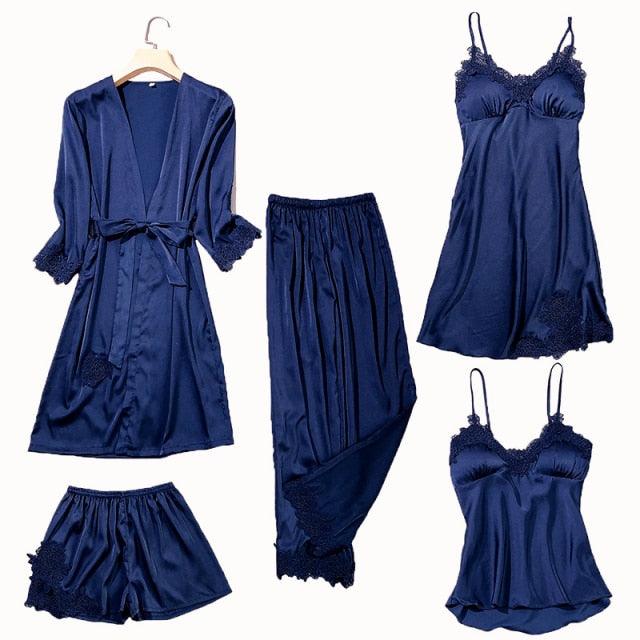 Trending Sexy Women's Robe & Gown Sets - Lace Bathrobe + Night Dress - 4 Pieces Sleepwear Set (ZP1)