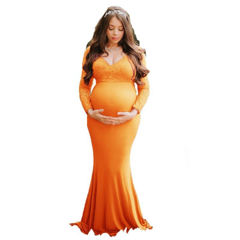 Maternity Long Sleeve Dresses - Pregnant Women Cotton Lace Stitching Slim Maxi Gown, Fancy Shooting Photo Photography Props Clothes (Z6)(1Z1)(2Z1)(3Z1)(7Z1) - Deals DejaVu