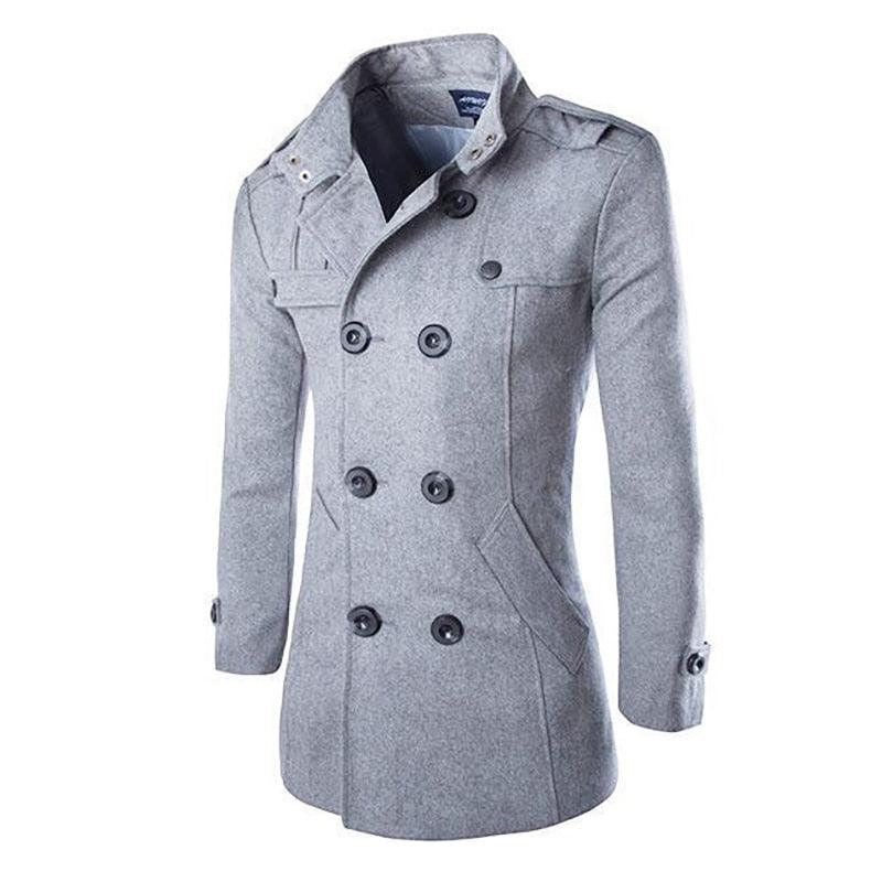 Men Windbreaker Coat - Black Grey Double-breasted Wool Overcoat - Formal Business Autumn Winter  (D100)(TM4)(CC1) - Deals DejaVu