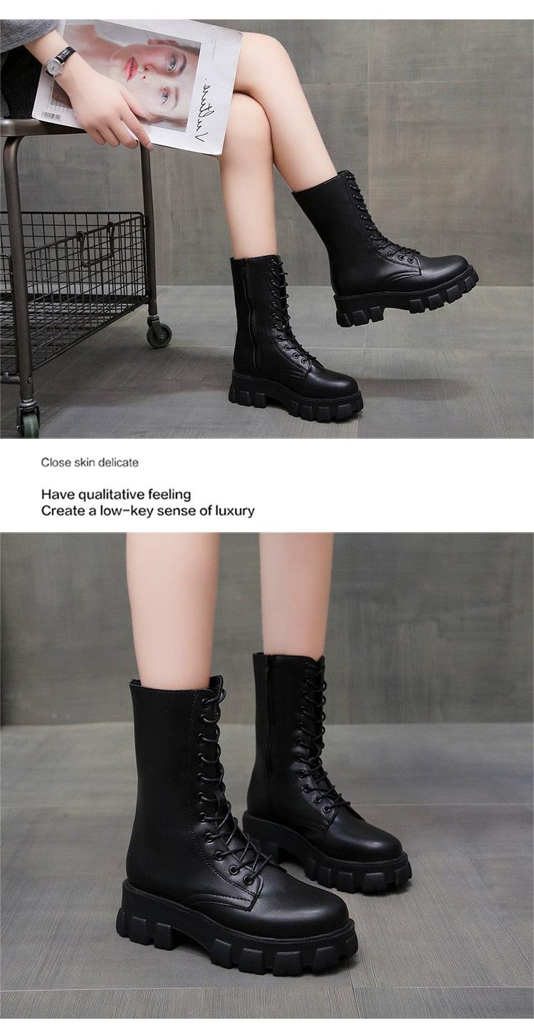 Autumn Women Chunky Heel Knee-length Boots -Brand Ankle Boots Female Round Toe Zipper Boots Lasdies Fashion Comfort (BB2)(CD)(WO4)(BB5)(F38)(3U38) - Deals DejaVu