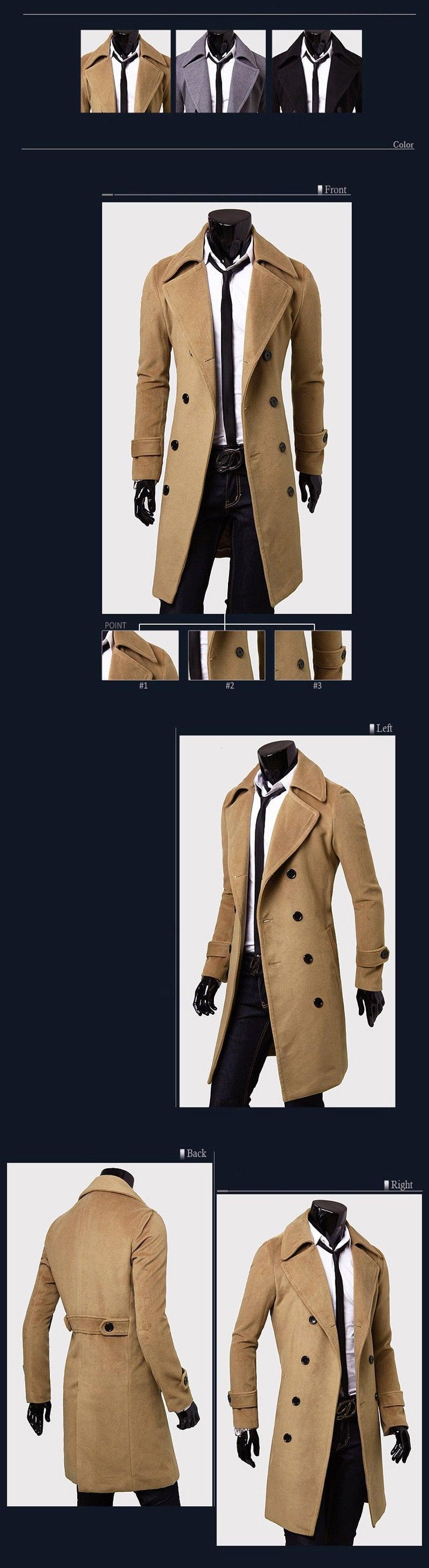 Great Men Double Breasted Trench Coats - Wool Blends Casual Overcoats Business Long Jackets Male Leisure Overcoats Fit Solid Coat 4XL (D100)(TM4)(CC1) - Deals DejaVu