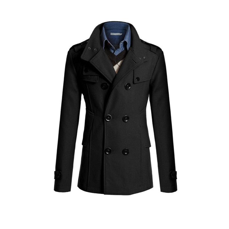 New Stylish Winter Men Solid Blend Coats - Fashion Brand Overcoat Men Long Wool Coat Double Breasted Thick Blend Male Clothing (D100)(TM4)(CC1) - Deals DejaVu