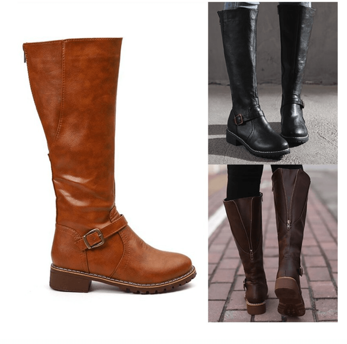 Women Knight Boots - Fashion Black PU Leather Mid-calf Boots (3U38)(3U107) - Deals DejaVu