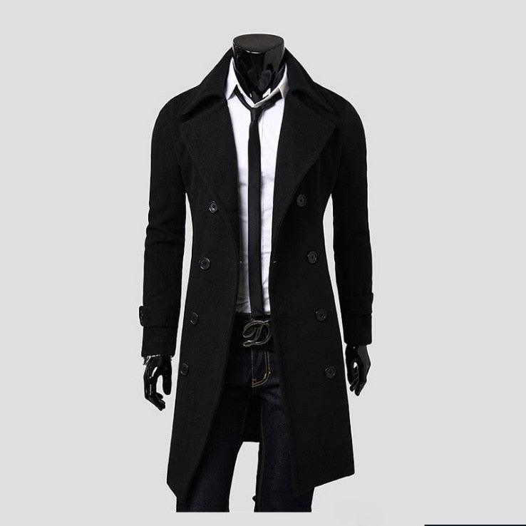 Great Men Double Breasted Trench Coats - Wool Blends Casual Overcoats Business Long Jackets Male Leisure Overcoats Fit Solid Coat 4XL (D100)(TM4)(CC1) - Deals DejaVu