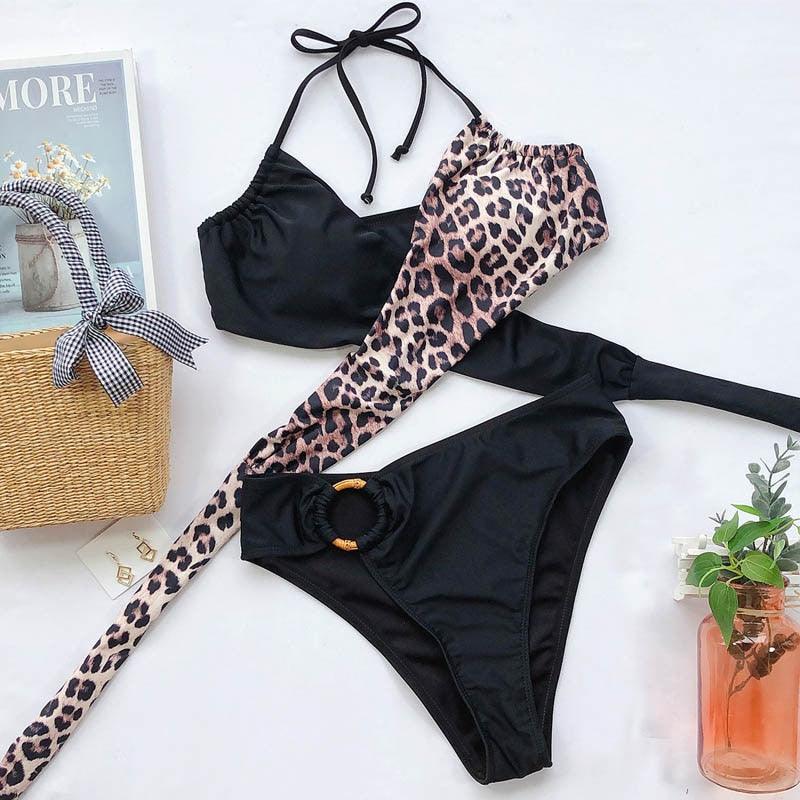 Amazing Leopard Print Bikinis - Women Swimsuit - High Cut Swimwear -Halter Bathing Suit - Extreme Bikini (TB8D)(F26)