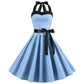 Sexy Halter Party Dress - Polka Dot Hepburn Vintage Dress - Plus Size Elegant Midi Dress (D30)(BWM)(WSO4)
