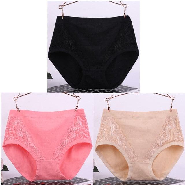 Sexy Lace Big Size High Waist Women Panties - Solid Cotton Comfort Briefs Lady's Underwear (TSP2)