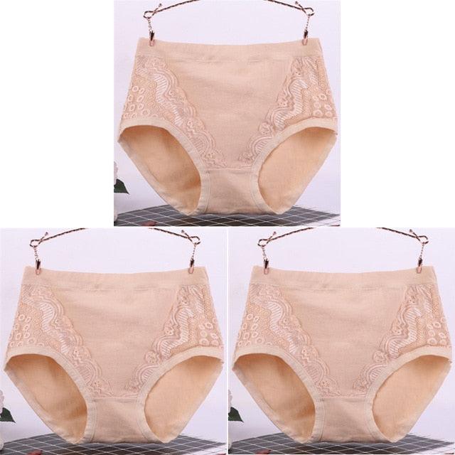 Sexy Lace Big Size High Waist Women Panties - Solid Cotton Comfort Briefs Lady's Underwear (TSP2)