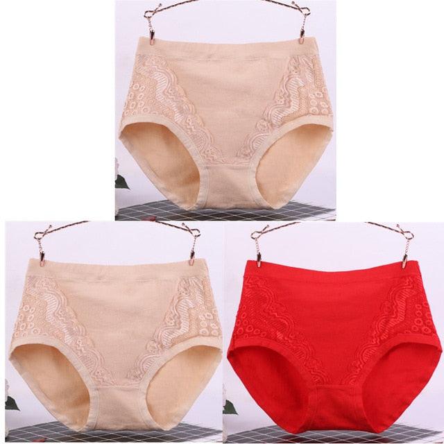 Sexy Lace Big Size High Waist Women Panties - Solid Cotton Comfort Briefs Lady's Underwear (TSP2)