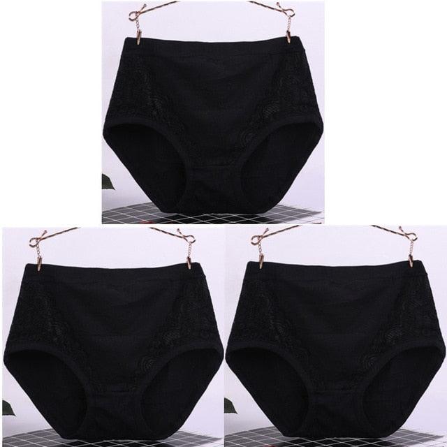 Sexy Lace Big Size High Waist Women Panties - Solid Cotton Comfort Briefs Lady's Underwear (TSP2)