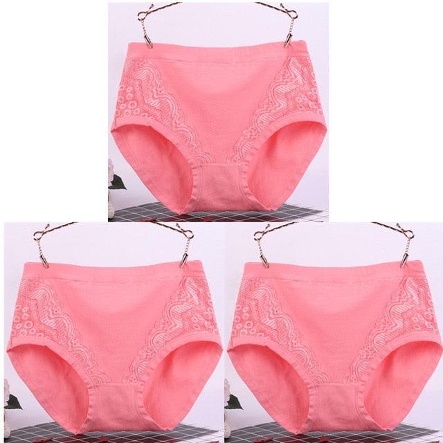 Sexy Lace Big Size High Waist Women Panties - Solid Cotton Comfort Briefs Lady's Underwear (TSP2)