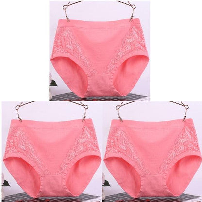 Sexy Lace Big Size High Waist Women Panties - Solid Cotton Comfort Briefs Lady's Underwear (TSP2)
