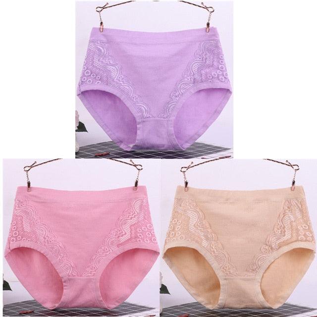 Sexy Lace Big Size High Waist Women Panties - Solid Cotton Comfort Briefs Lady's Underwear (TSP2)