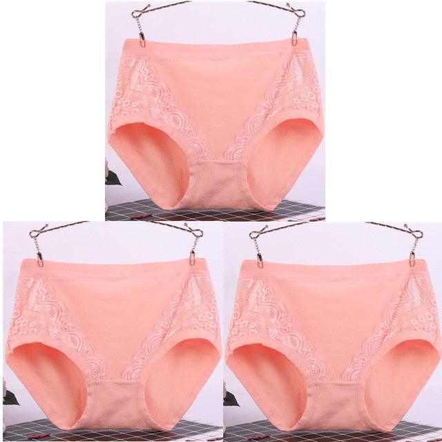 Sexy Lace Big Size High Waist Women Panties - Solid Cotton Comfort Briefs Lady's Underwear (TSP2)