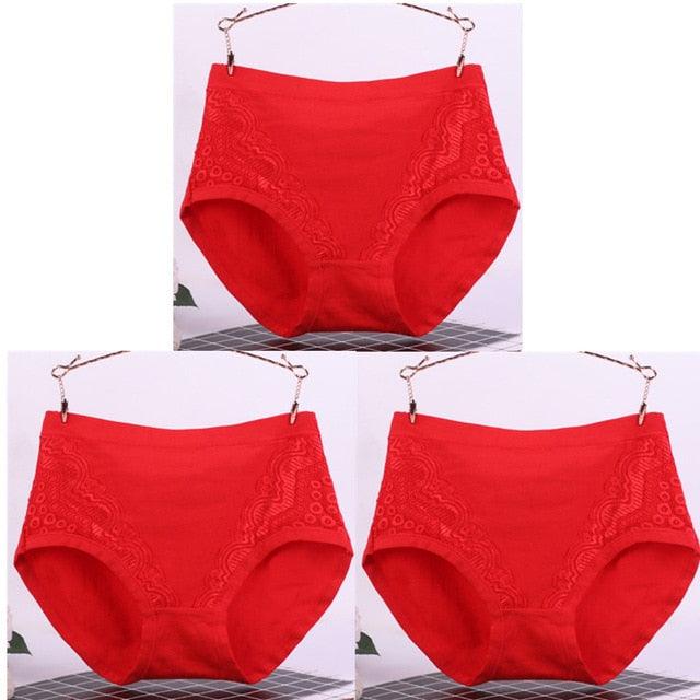 Sexy Lace Big Size High Waist Women Panties - Solid Cotton Comfort Briefs Lady's Underwear (TSP2)