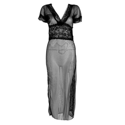 Women's Sexy Long Night Gown - Sheer Transparent Evening Nightie Sleepwear Lingerie (2U29)
