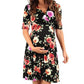 Sexy Maternity Summer A-line Dress - Pregnant Chic Plus Size Pregnancy Clothing - Floral Bow Loose - Half Sleeve (5Z1)(Z9)(Z7)(7Z1)(4Z1)