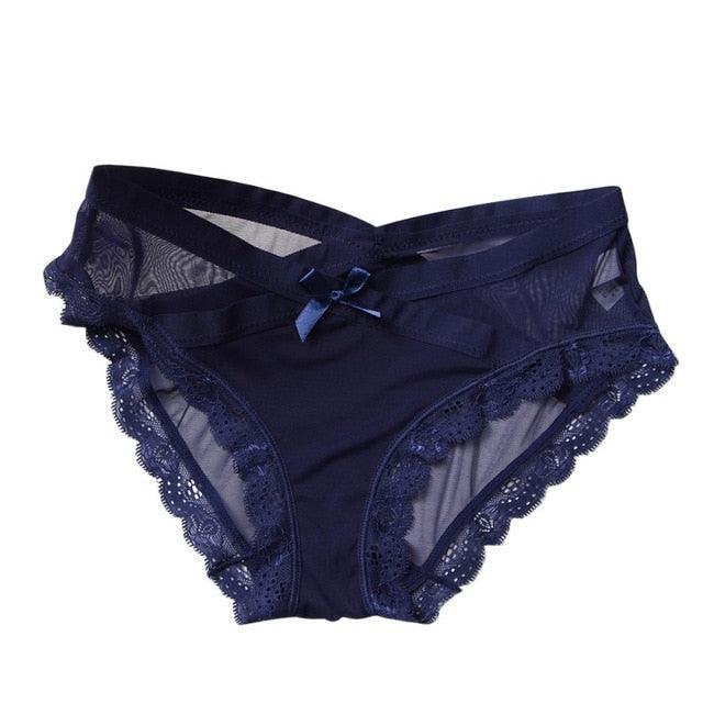 Great Ladies Mesh Underwear - Girl Fancy Bow Knot Briefs Cute Panties - Hollow Half Transparent (1U28)