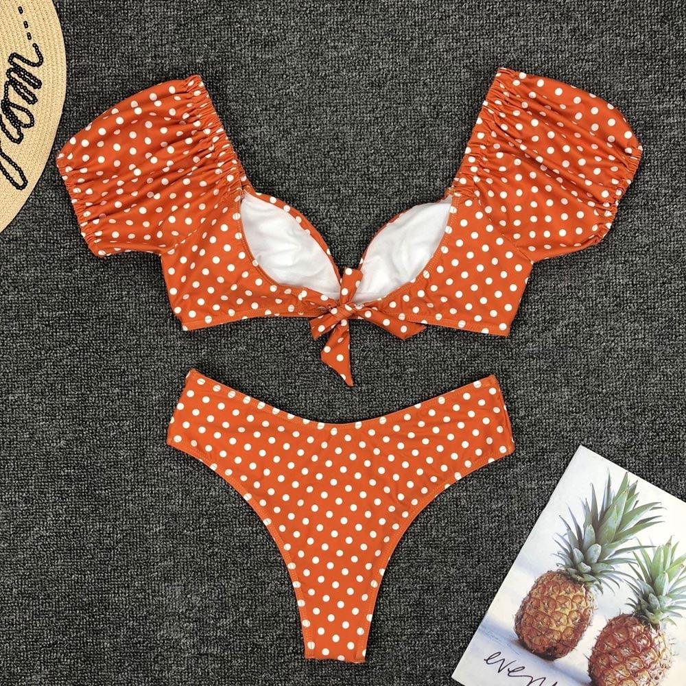 Sexy Dot Ruffled Swimsuit - Female Short Sleeve Bikini - New Brazilian Bikinis Deep v neck Swimwear - Women Bathing Suit (TB8D)