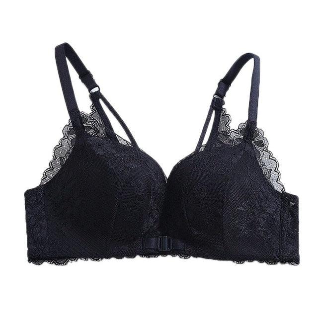  Plus Size Bra Push Up Bralette Front Closure Bras for Women  Lace Brassiere Wireless V Back Bras Seamless (Color : Black, Cup Size :  85D) : Clothing, Shoes & Jewelry