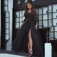 Sexy Slit Black Prom Dresses - Lace Long Sleeve Elegant Formal Evening Gowns - Party Prom Dresses (WSO5)(WSO4)
