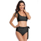 Chic Solid Bikinis Set - One Shoulder Swimwear - High Waist Bandage Solid Bathing Suit - Swimsuit Female Beachwear (1U26)