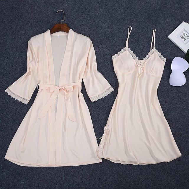 Sexy Summer Womens 2PC Robe Bath Gown Strap Top Kimono Pajamas Sets - Sleepwear Lady Home Wear Nightgown Suit (ZP4)(ZP1)(2U90)