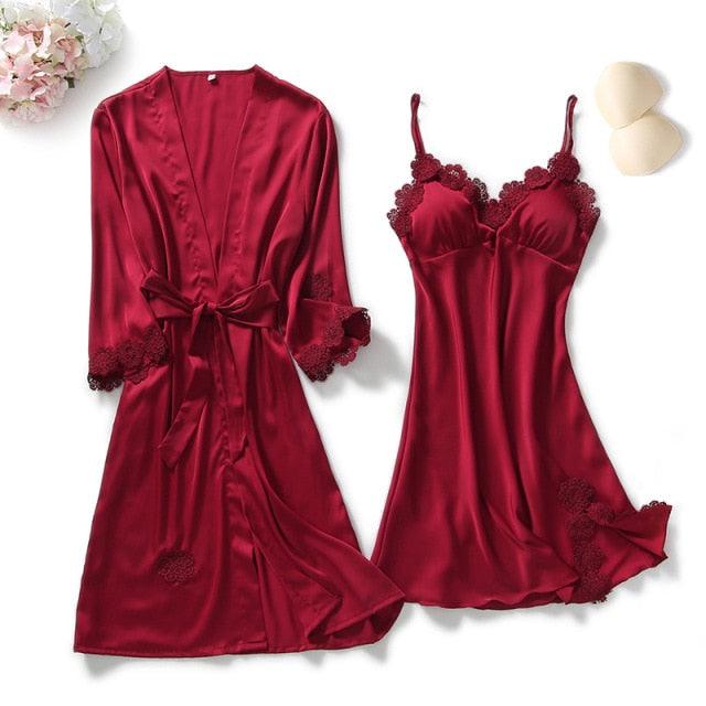 Sexy Summer Womens 2PC Robe Bath Gown Strap Top Kimono Pajamas Sets - Sleepwear Lady Home Wear Nightgown Suit (ZP4)(ZP1)(2U90)