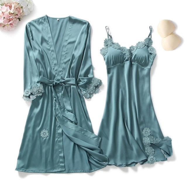 Sexy Summer Womens 2PC Robe Bath Gown Strap Top Kimono Pajamas Sets - Sleepwear Lady Home Wear Nightgown Suit (ZP4)(ZP1)(2U90)