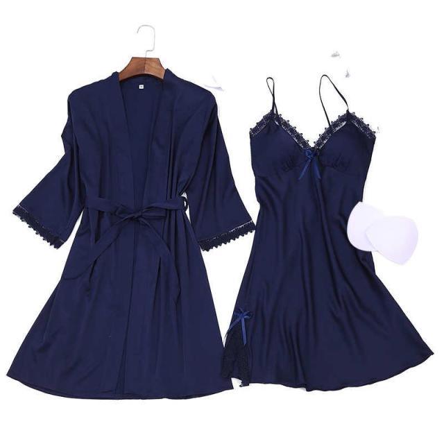 Sexy Summer Womens 2PC Robe Bath Gown Strap Top Kimono Pajamas Sets - Sleepwear Lady Home Wear Nightgown Suit (ZP4)(ZP1)(2U90)