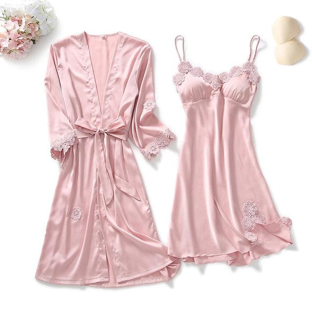 Sexy Summer Womens 2PC Robe Bath Gown Strap Top Kimono Pajamas Sets - Sleepwear Lady Home Wear Nightgown Suit (ZP4)(ZP1)(2U90)