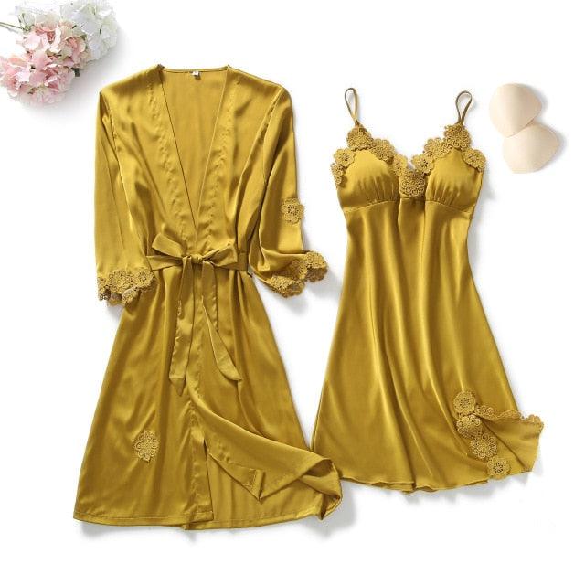 Sexy Summer Womens 2PC Robe Bath Gown Strap Top Kimono Pajamas Sets - Sleepwear Lady Home Wear Nightgown Suit (ZP4)(ZP1)(2U90)