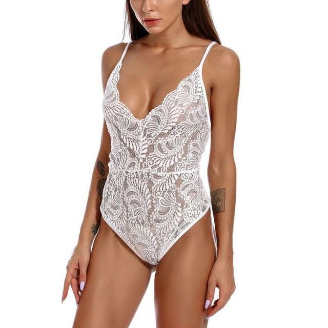 Wonderful Women's Sexy Temptation - Lace Stitching Mesh Deep V - One Piece Underwear -Adjustable Bodysuit (1U29)