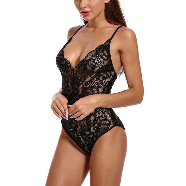 Wonderful Women's Sexy Temptation - Lace Stitching Mesh Deep V - One Piece Underwear -Adjustable Bodysuit (1U29)