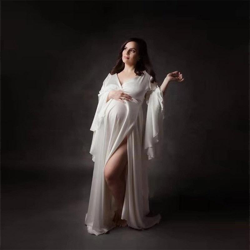 Sexy V neck Pregnancy Dresses - Split Front Maternity Shoot - Photography Long Pregnant Maxi Maternity Gown (Z6)(Z8)