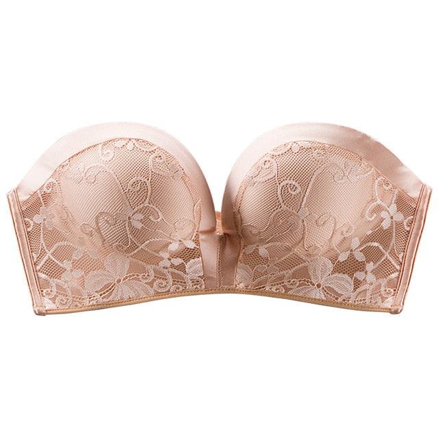 XJYIOEWT Women's Sexy Comfortable Strapless Non Slip Thin Small Chest Half  Cup Beautiful Back Bra Woman Bra (Beige, 70) at  Women's Clothing  store