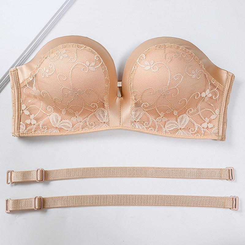 FallSweet Women Front Close Push Up Bra Strapless Full Cup Tube Top No Wire  Underwear One-piece Invisible Wedding Dress Tshirt Bra