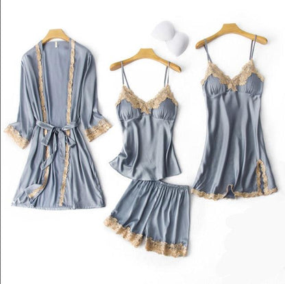 Amazing Women Sleepwear - With Chest Pads Sexy Women Pajamas Set- Lace Silk Sleep Lounge 5 Pieces Sets (ZP1)(F90)