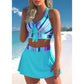 Women Sexy Monokini Swim dress - Loose Swimsuit Vintage Print Two Piece Set -Swimwear Female Bathing Suit Summer Beach Bikini Set (TB8D)(1U26)(F26) - Deals DejaVu
