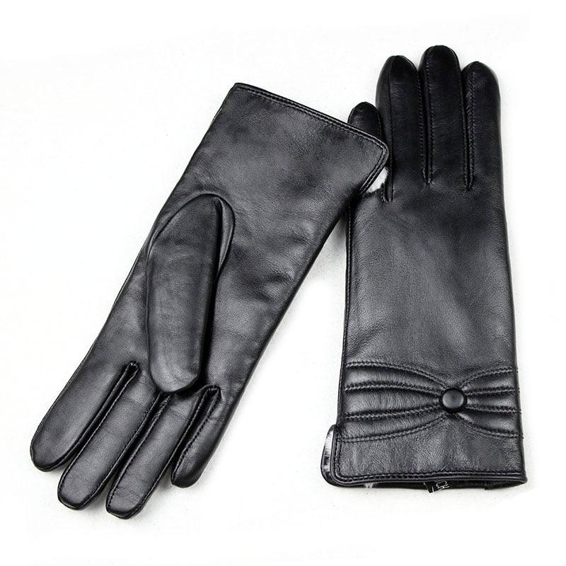 Cute Sheepskin Leather Gloves - Women's Thick Winter Warm Fur Gloves (6WH1)