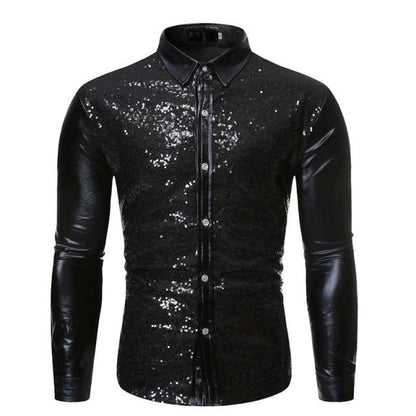 Trending Sequin Glitter Dress Shirt - Men Shiny Long Sleeve Disco Part Deals DejaVu Trending Sequin Glitter Dress Shirt - Men Shiny Long Sleeve Disco Part Deals DejaVu