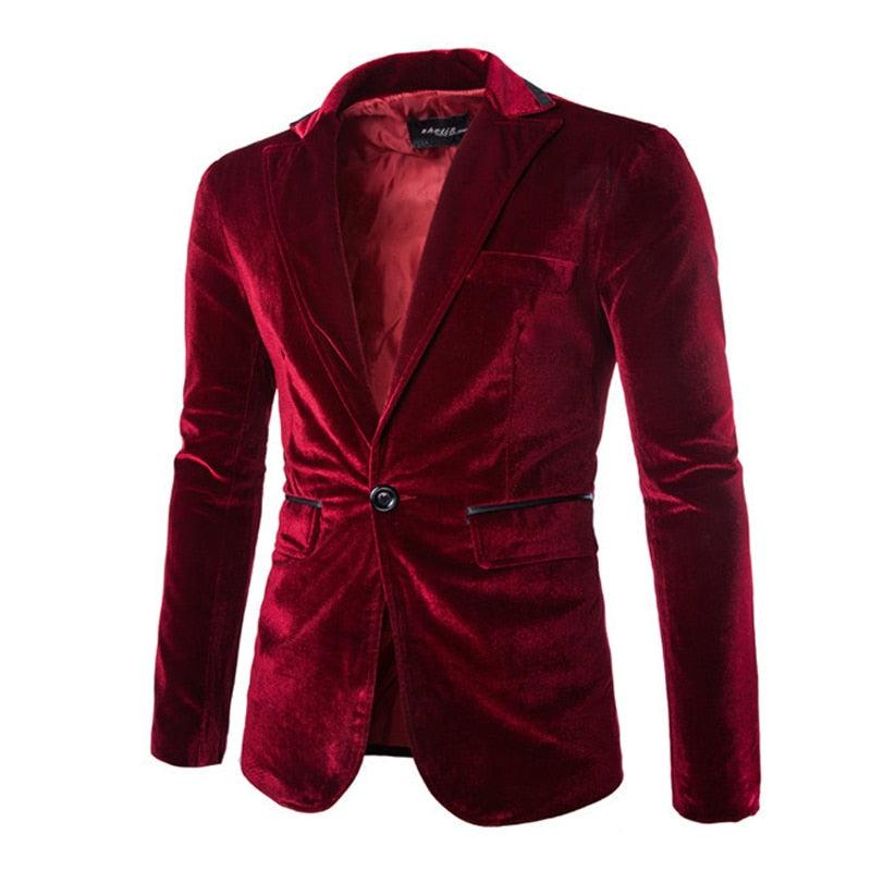 Shiny Velvet Blazer Jacket - Spring New Slim Fit Club Party Wedding Dress Blazers (T2M)(CC5)